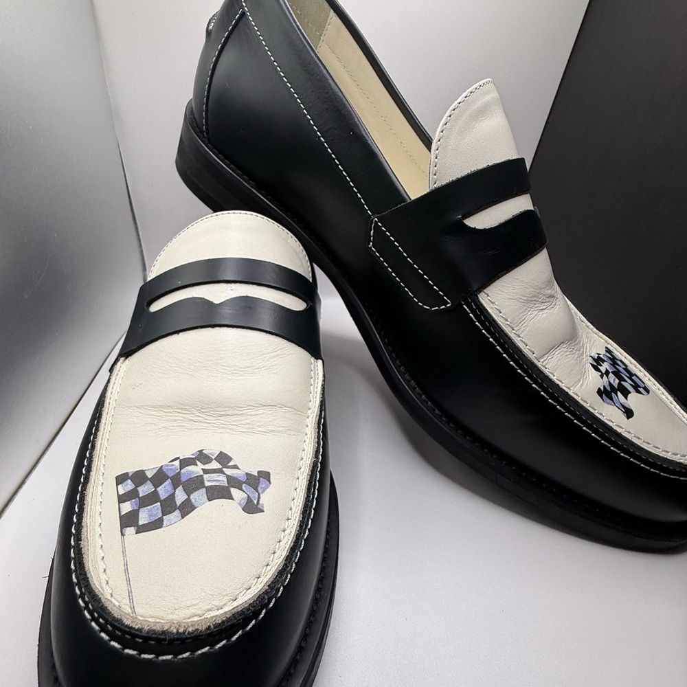 Duke and Dexter Wilde Racing Flag Leather Penny Loafers Size 10
